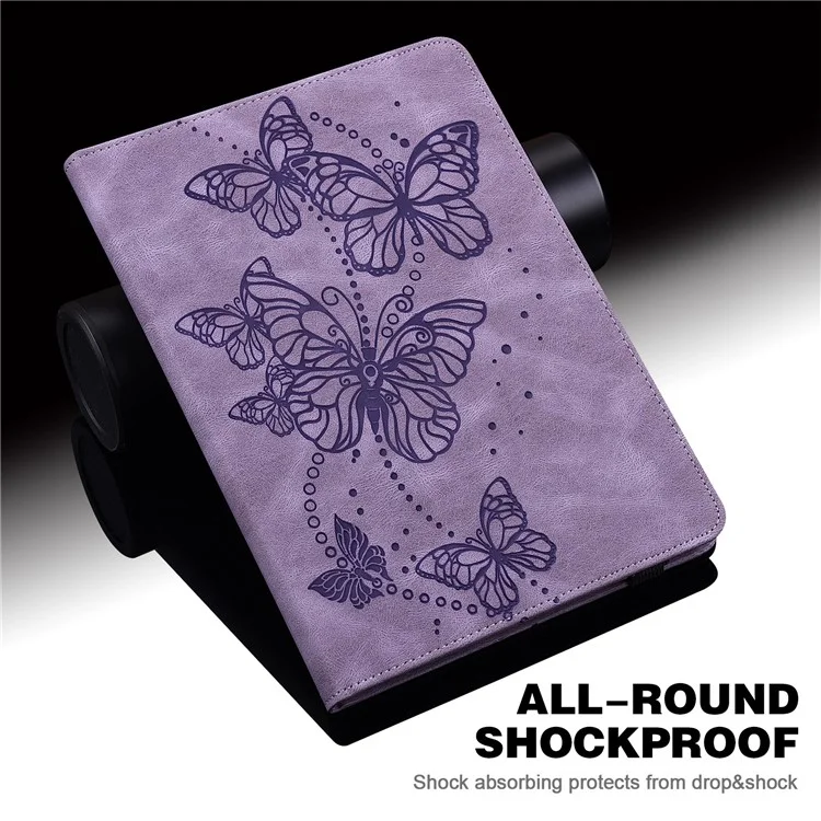 For Xiaomi Redmi Pad Butterfly Imprinted PU Leather Card Holder Protective Cover Foldable Stand Anti-drop Case with Elastic Band - Purple