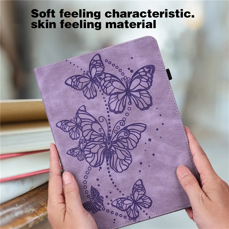 For Xiaomi Redmi Pad Butterfly Imprinted PU Leather Card Holder Protective Cover Foldable Stand Anti-drop Case with Elastic Band - Purple