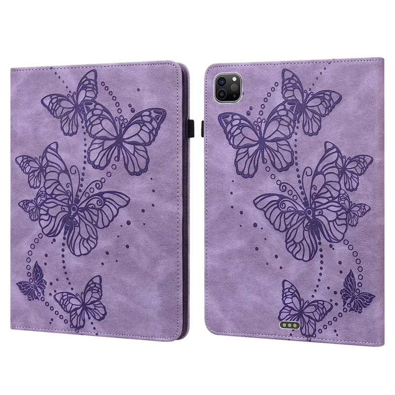 For iPad Pro 11-inch (2020) / (2021) / (2022) PU Leather Butterfly Imprinted Tablet Stand Cover Auto Wake / Sleep Card Holder Shockproof Case with Elastic Band - Purple