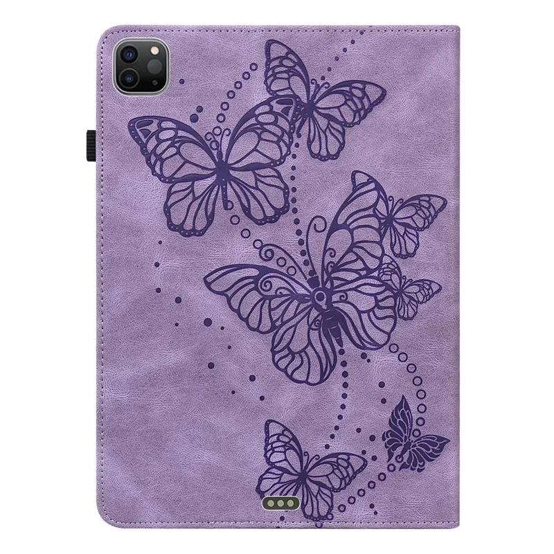 For iPad Pro 11-inch (2020) / (2021) / (2022) PU Leather Butterfly Imprinted Tablet Stand Cover Auto Wake / Sleep Card Holder Shockproof Case with Elastic Band - Purple