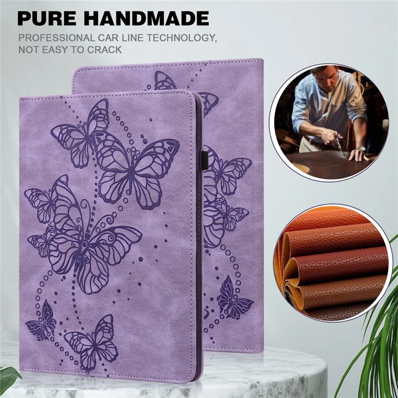 For iPad Pro 11-inch (2020) / (2021) / (2022) PU Leather Butterfly Imprinted Tablet Stand Cover Auto Wake / Sleep Card Holder Shockproof Case with Elastic Band - Purple