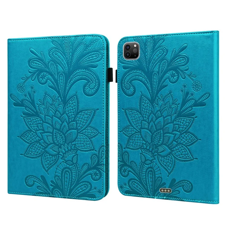 Para iPad Pro 11 (2022) / (2021) / (2020) Estuche de Billetera con Estampado Floral para Tableta Despertar / Dormir Automático Funda Protectora de Cuero PU a Prueba de Caídas con Soporte y Banda Elástica - Azul