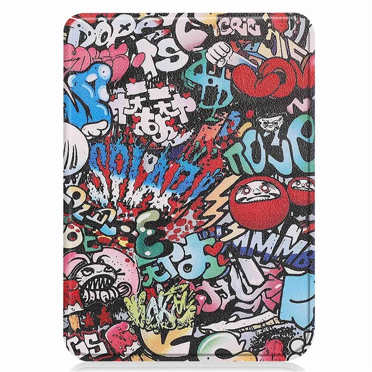 Für Kobo Clara 2E Musterdruckendes PU-Leder-Folio E-Reader-Cover Stoßfestes Smartes Auto-Sleep / Weck-Schutzhülle - Graffiti