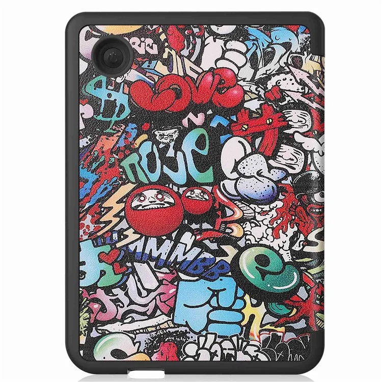 Für Kobo Clara 2E Musterdruckendes PU-Leder-Folio E-Reader-Cover Stoßfestes Smartes Auto-Sleep / Weck-Schutzhülle - Graffiti