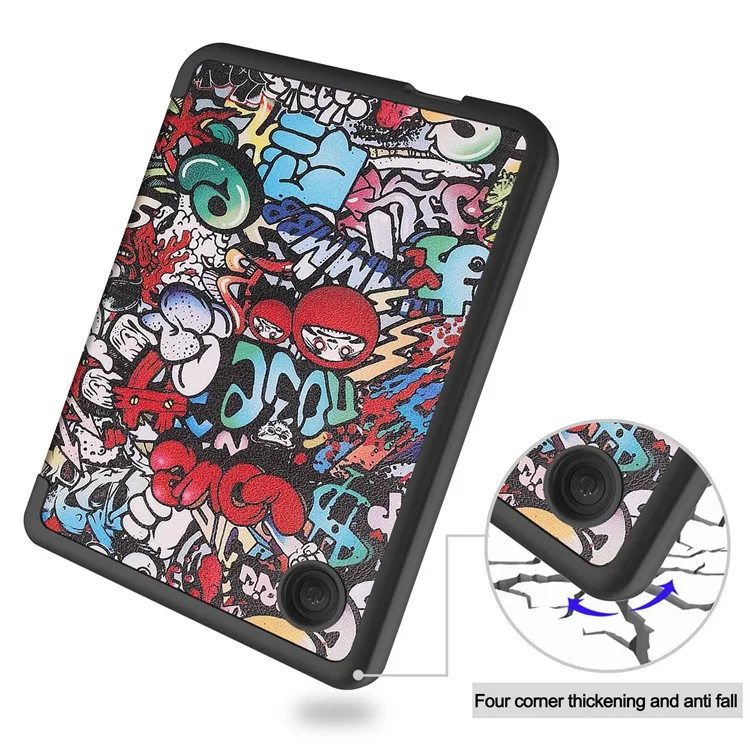 Für Kobo Clara 2E Musterdruckendes PU-Leder-Folio E-Reader-Cover Stoßfestes Smartes Auto-Sleep / Weck-Schutzhülle - Graffiti