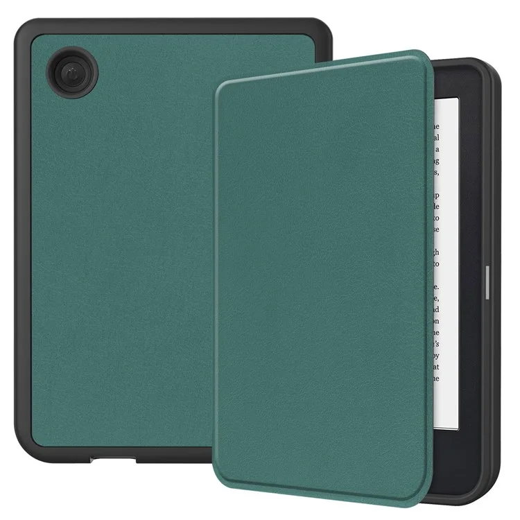 For Kobo Clara 2E PU Leather Smart Wake / Sleep Cover Book Style E-reader Protective Sleeve Case - Blackish Green
