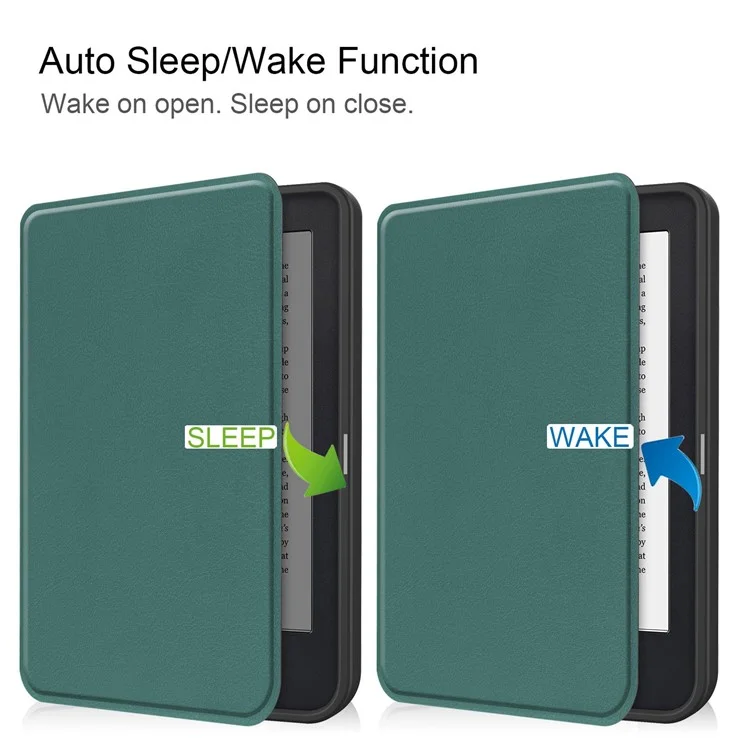 For Kobo Clara 2E PU Leather Smart Wake / Sleep Cover Book Style E-reader Protective Sleeve Case - Blackish Green