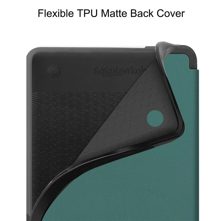 For Kobo Clara 2E PU Leather Smart Wake / Sleep Cover Book Style E-reader Protective Sleeve Case - Blackish Green