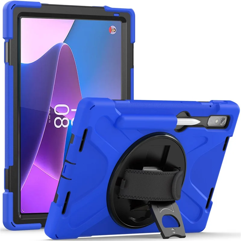 For Lenovo Tab P11 Pro Gen 2 / Tab P11 Pro 2022 Kickstand PC + Silicone Tablet Case 360 Degree Rotation Hand Strap Shockproof Rugged Protective Cover - Blue