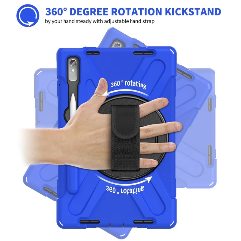 For Lenovo Tab P11 Pro Gen 2 / Tab P11 Pro 2022 Kickstand PC + Silicone Tablet Case 360 Degree Rotation Hand Strap Shockproof Rugged Protective Cover - Blue