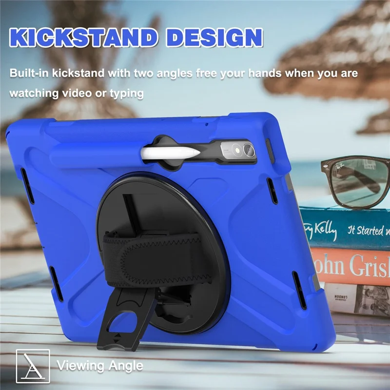 For Lenovo Tab P11 Pro Gen 2 / Tab P11 Pro 2022 Kickstand PC + Silicone Tablet Case 360 Degree Rotation Hand Strap Shockproof Rugged Protective Cover - Blue