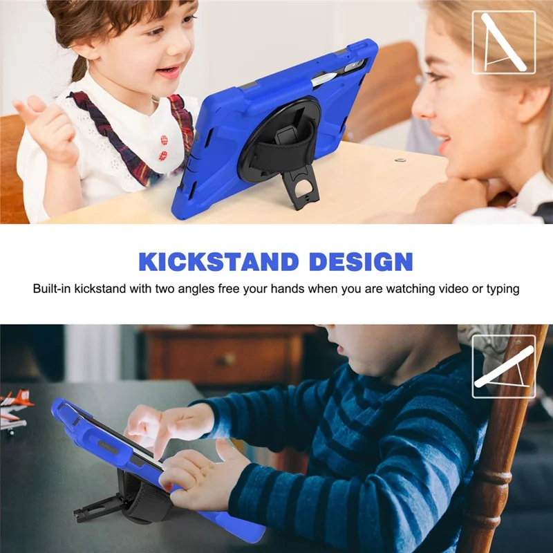 For Lenovo Tab P11 Pro Gen 2 / Tab P11 Pro 2022 Kickstand PC + Silicone Tablet Case 360 Degree Rotation Hand Strap Shockproof Rugged Protective Cover - Blue