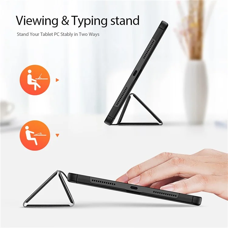 DUX DUCIS Domo Series For Xiaomi Redmi Pad Tri-fold Stand PU Leather Tablet Case Auto Wake / Sleep Full Protection Cover - Black