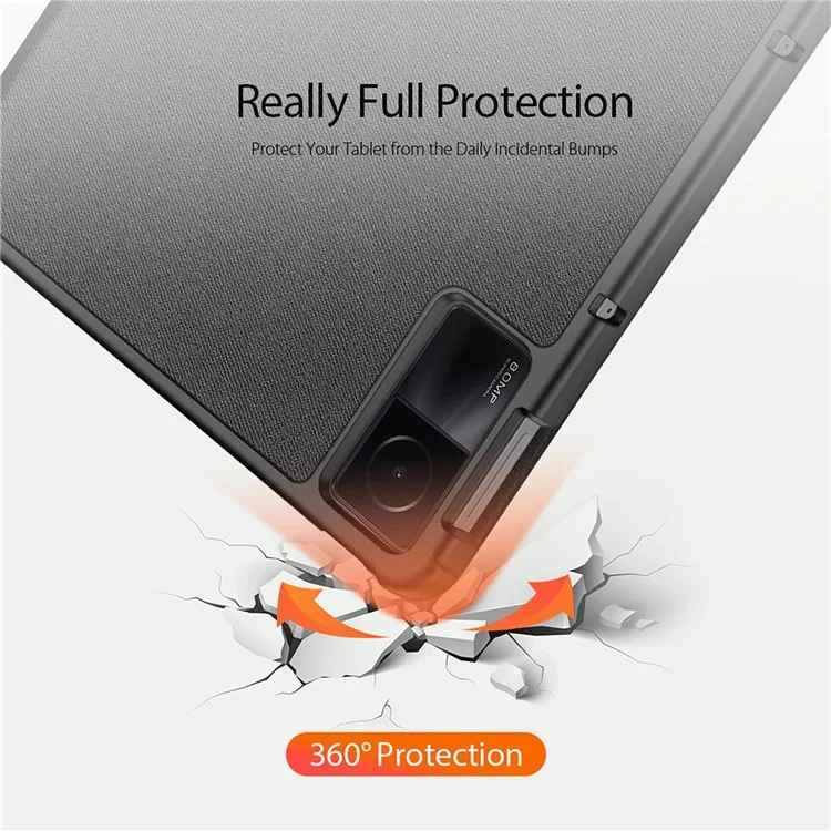 DUX DUCIS Domo Series For Xiaomi Redmi Pad Tri-fold Stand PU Leather Tablet Case Auto Wake / Sleep Full Protection Cover - Black