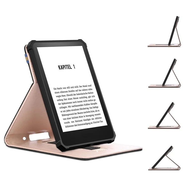 For Amazon Kindle 6" (2022) Adjustable Stand Stitching PU Leather + TPU Case Solid Color E-Reader Cover with Inner Hand Strap - Black