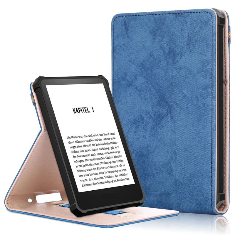 Étui réglable en similicuir avec couture + TPU pour Amazon Kindle 6" (2022), couleur unie, avec dragon intérieur, - Bleu