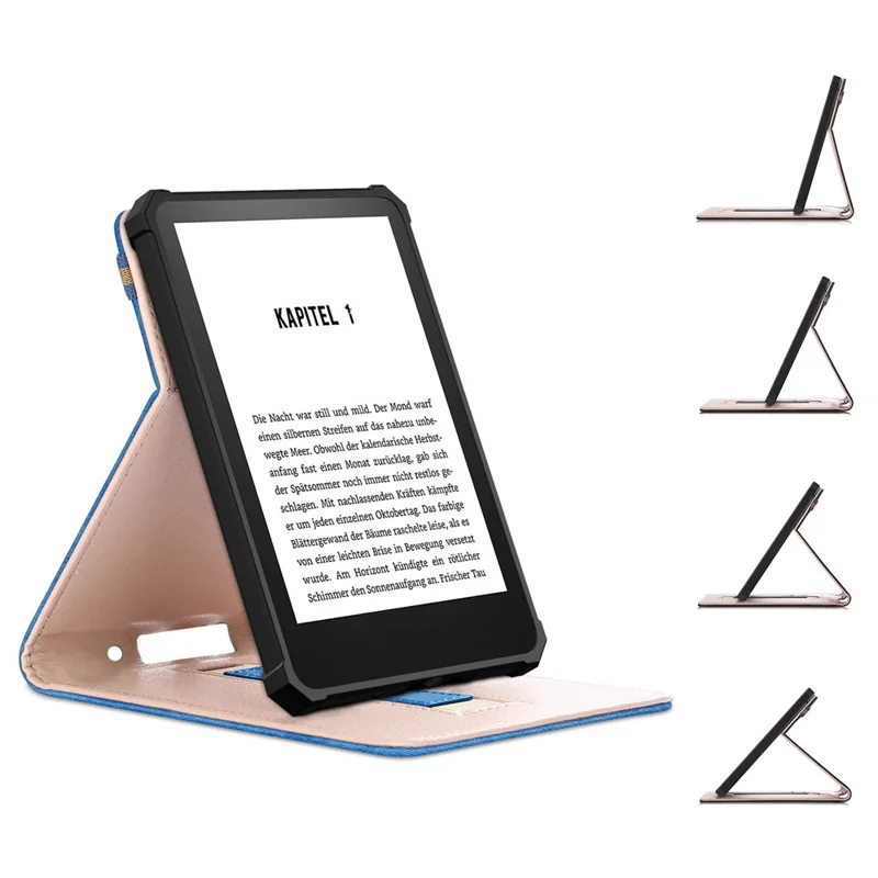 Étui réglable en similicuir avec couture + TPU pour Amazon Kindle 6" (2022), couleur unie, avec dragon intérieur, - Bleu