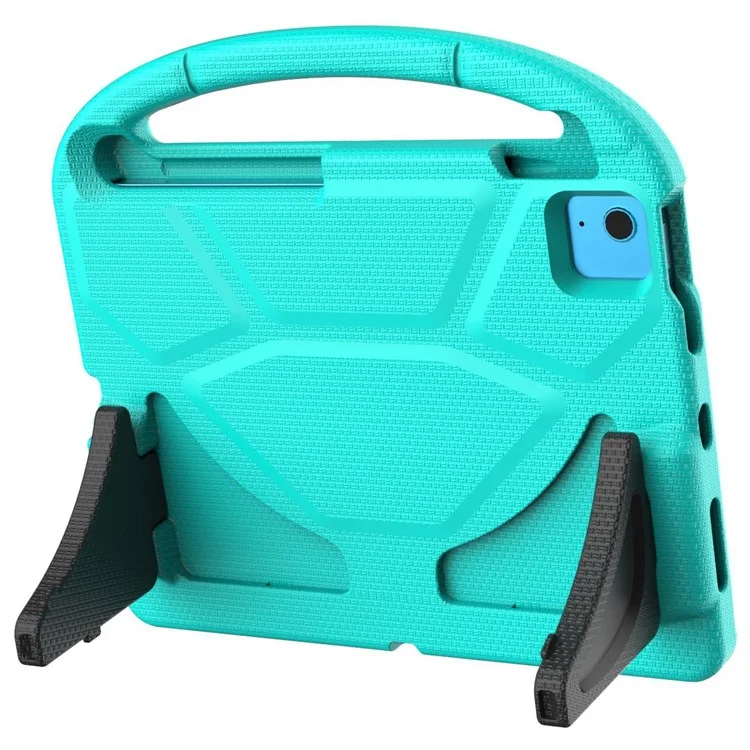 For iPad (2025) / 10.9 (2022) Soccer Pattern EVA Tablet Case Kid Friendly Kickstand Handle Protective Cover - Mint Green