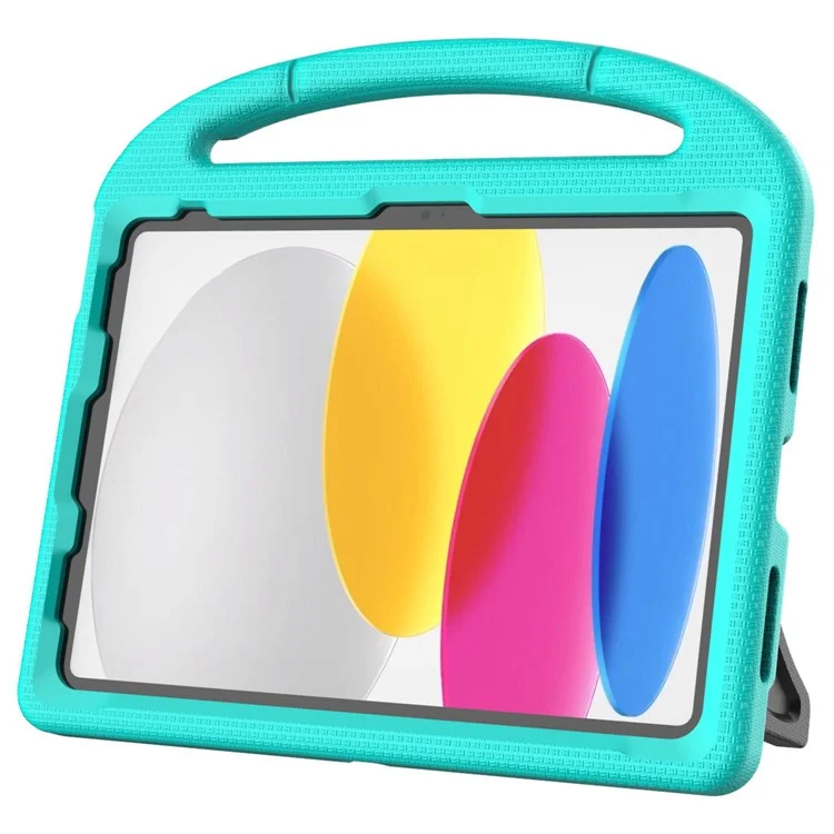For iPad (2025) / 10.9 (2022) Soccer Pattern EVA Tablet Case Kid Friendly Kickstand Handle Protective Cover - Mint Green