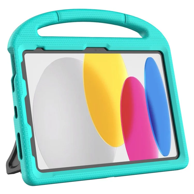 For iPad (2025) / 10.9 (2022) Soccer Pattern EVA Tablet Case Kid Friendly Kickstand Handle Protective Cover - Mint Green