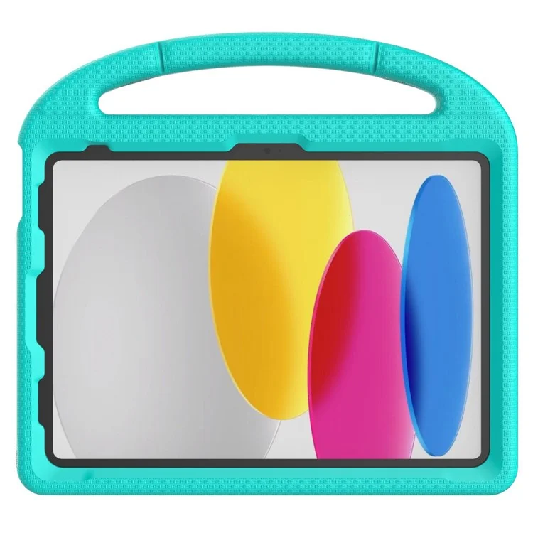 For iPad (2025) / 10.9 (2022) Soccer Pattern EVA Tablet Case Kid Friendly Kickstand Handle Protective Cover - Mint Green