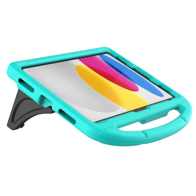 For iPad (2025) / 10.9 (2022) Soccer Pattern EVA Tablet Case Kid Friendly Kickstand Handle Protective Cover - Mint Green