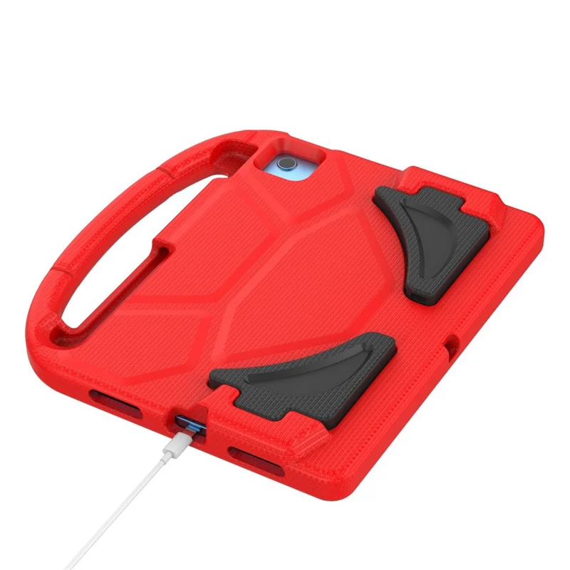 For iPad (2025) / 10.9 (2022) Soccer Pattern EVA Tablet Case Kid Friendly Kickstand Handle Protective Cover - Red