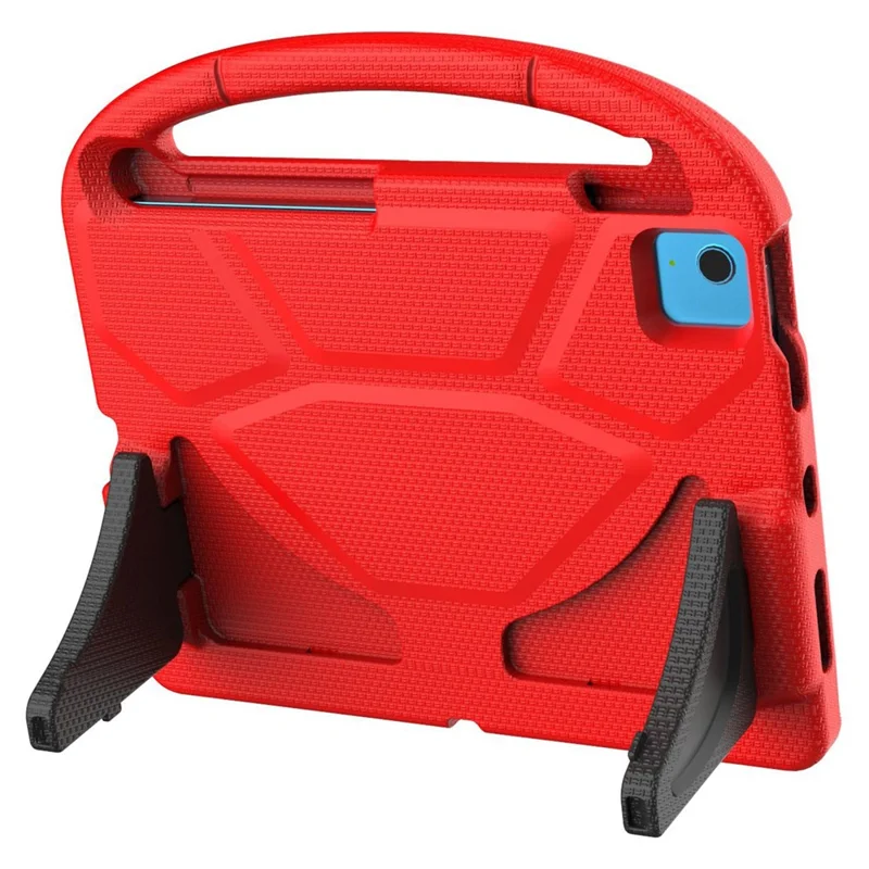 For iPad (2025) / 10.9 (2022) Soccer Pattern EVA Tablet Case Kid Friendly Kickstand Handle Protective Cover - Red