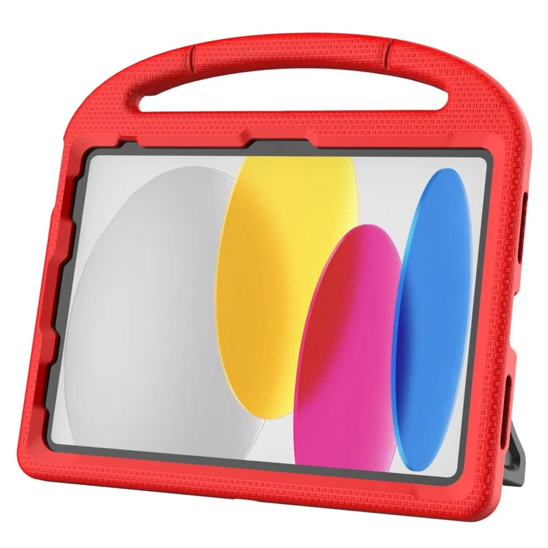 For iPad (2025) / 10.9 (2022) Soccer Pattern EVA Tablet Case Kid Friendly Kickstand Handle Protective Cover - Red