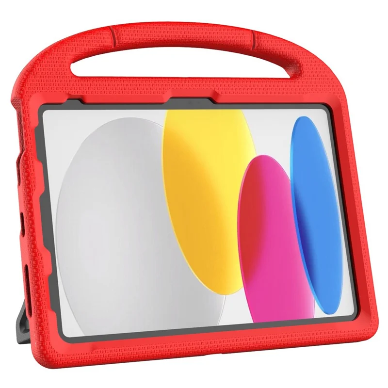 For iPad (2025) / 10.9 (2022) Soccer Pattern EVA Tablet Case Kid Friendly Kickstand Handle Protective Cover - Red