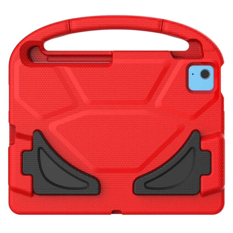 For iPad (2025) / 10.9 (2022) Soccer Pattern EVA Tablet Case Kid Friendly Kickstand Handle Protective Cover - Red