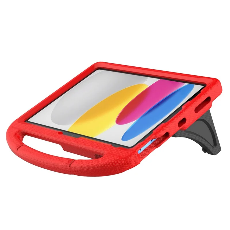 For iPad (2025) / 10.9 (2022) Soccer Pattern EVA Tablet Case Kid Friendly Kickstand Handle Protective Cover - Red