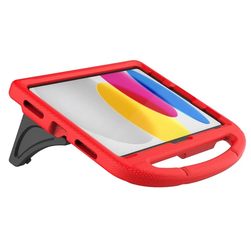 For iPad (2025) / 10.9 (2022) Soccer Pattern EVA Tablet Case Kid Friendly Kickstand Handle Protective Cover - Red