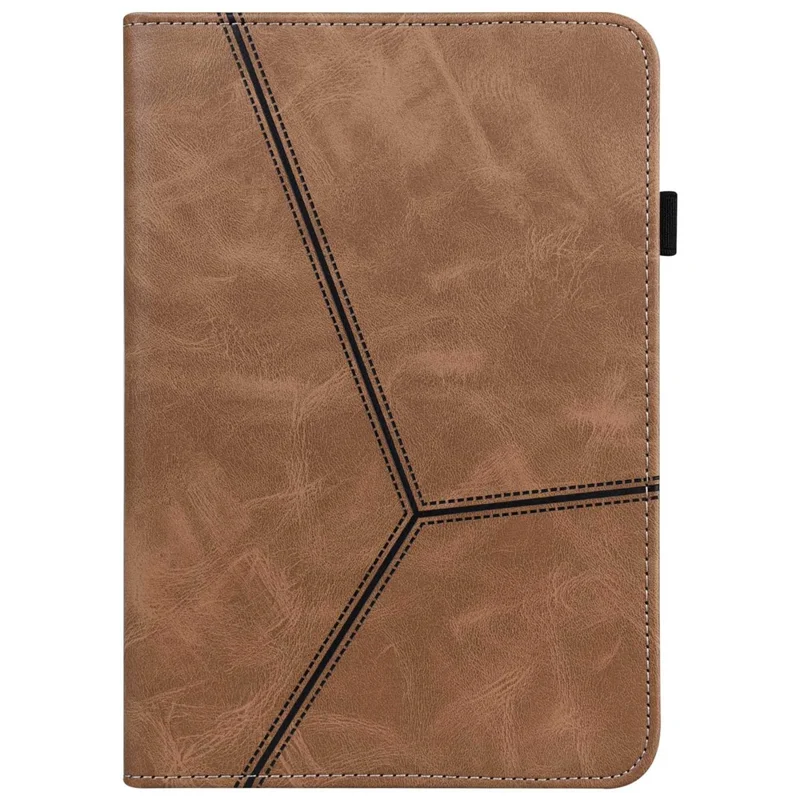 For iPad (2025) / 10.9 (2022) Tablet Case Line Imprinted PU Leather Card Holder Cover with Elastic Band - Brown