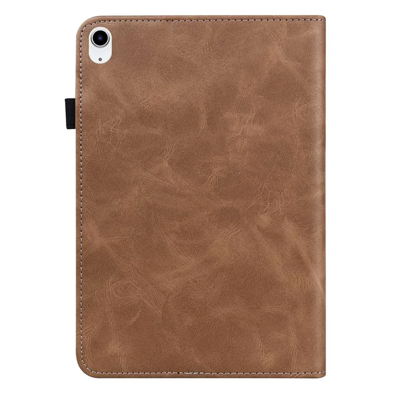 For iPad (2025) / 10.9 (2022) Tablet Case Line Imprinted PU Leather Card Holder Cover with Elastic Band - Brown
