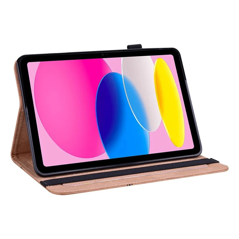 For iPad (2025) / 10.9 (2022) Tablet Case Line Imprinted PU Leather Card Holder Cover with Elastic Band - Brown