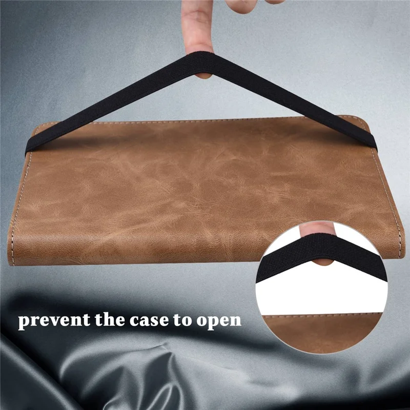 For iPad (2025) / 10.9 (2022) Tablet Case Line Imprinted PU Leather Card Holder Cover with Elastic Band - Brown