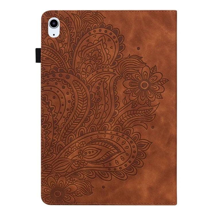 Flower Imprinting Tablet Cover for iPad (2025) / 10.9 (2022) PU Leather Card Holder Drop-Proof Case - Brown