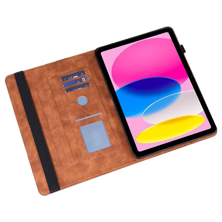 Flower Imprinting Tablet Cover for iPad (2025) / 10.9 (2022) PU Leather Card Holder Drop-Proof Case - Brown