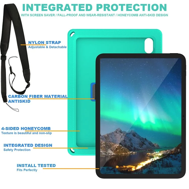 Pour Ipad 10.9 (2022) Eva + pc Tableau D'amortisseur Tablet Strap Rotary Rotary Texture Texture Healdomb - Vert / Bleu