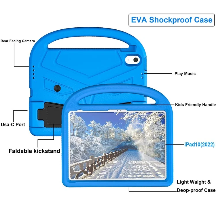 Para iPad 10.9 (2022) Sparrow Style EVA Case Foldable Kickstand Drop-proof Tablet Protective Cover with Portable Handle - Blue