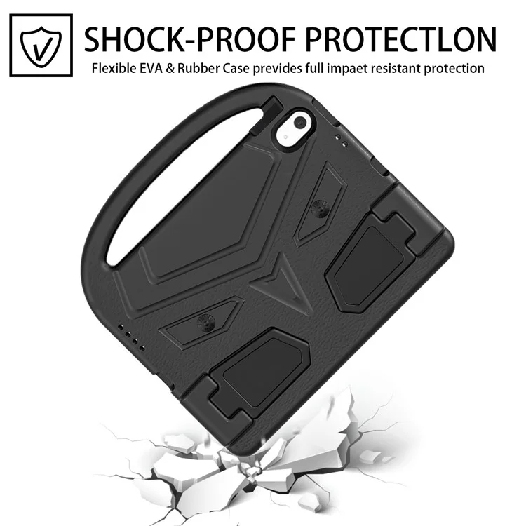 Для Ipad 10.9 (2022) Стиль Воробей EVA Case Case Case Flotsable Kickst-probry Plabos Protective с Портативной Ручкой - Черный