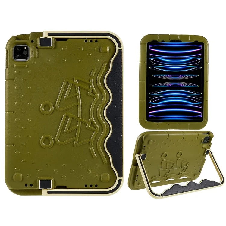 For iPad Pro 11 (2022) / (2021) / (2020) / (2018) / iPad Air (2022) / (2020) Paddling Boat Style Tablet Case Kickstand Drop-proof EVA + ABS Hybrid Cover - Army Green