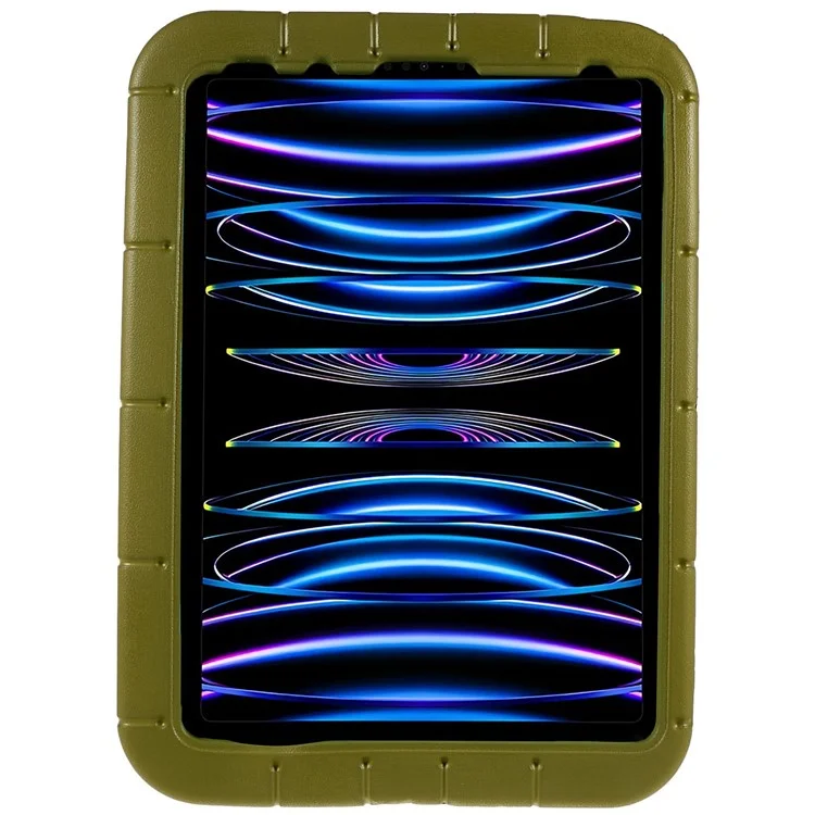 For iPad Pro 11 (2022) / (2021) / (2020) / (2018) / iPad Air (2022) / (2020) Paddling Boat Style Tablet Case Kickstand Drop-proof EVA + ABS Hybrid Cover - Army Green