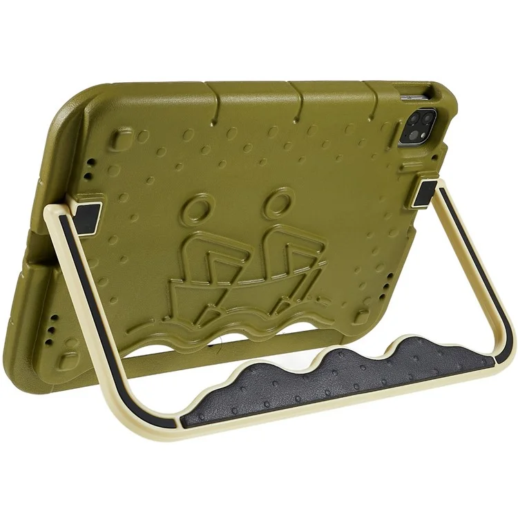 For iPad Pro 11 (2022) / (2021) / (2020) / (2018) / iPad Air (2022) / (2020) Paddling Boat Style Tablet Case Kickstand Drop-proof EVA + ABS Hybrid Cover - Army Green