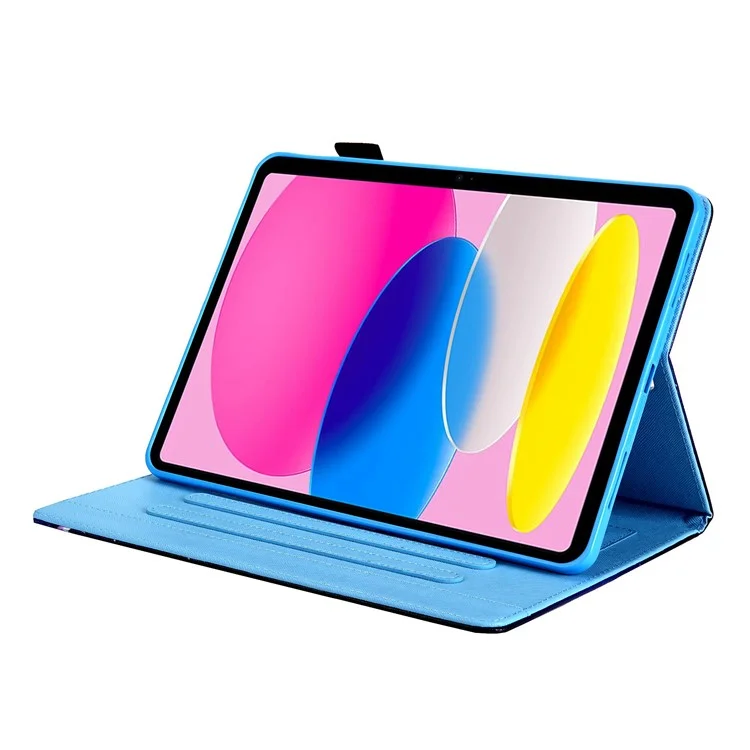 For iPad (2025) / 10.9 (2022) PU Leather Tablet Case Pattern Printing Stand Cover with Card Holder - Blue Pink Pineapple