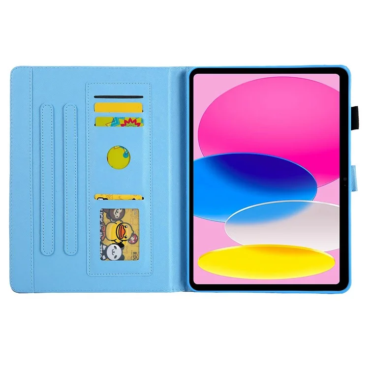 For iPad (2025) / 10.9 (2022) PU Leather Tablet Case Pattern Printing Stand Cover with Card Holder - Blue Pink Pineapple