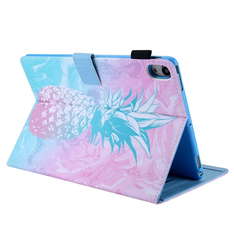 For iPad (2025) / 10.9 (2022) PU Leather Tablet Case Pattern Printing Stand Cover with Card Holder - Blue Pink Pineapple