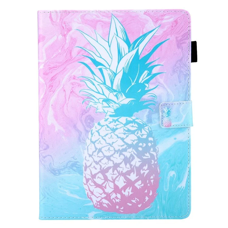 For iPad (2025) / 10.9 (2022) PU Leather Tablet Case Pattern Printing Stand Cover with Card Holder - Blue Pink Pineapple