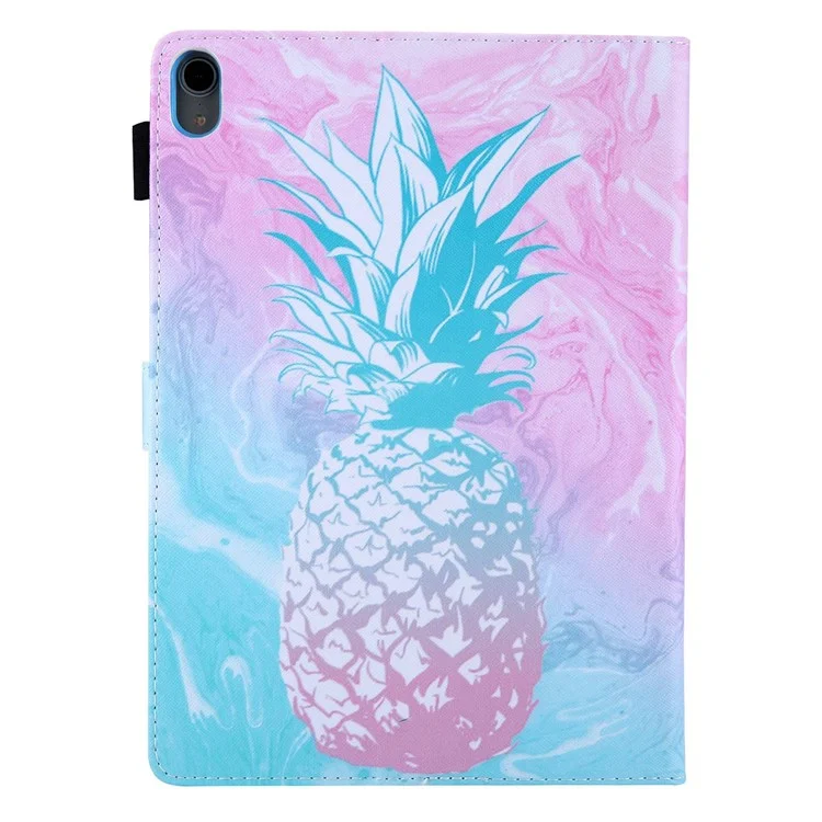 For iPad (2025) / 10.9 (2022) PU Leather Tablet Case Pattern Printing Stand Cover with Card Holder - Blue Pink Pineapple